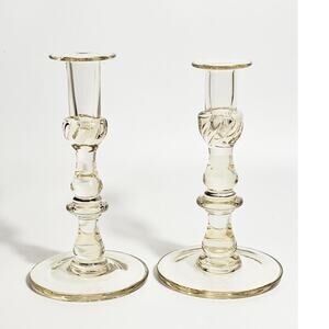 Antique Handblown Amber Glass Candlesticks Set of 2